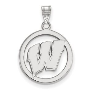 Sterling Silver U. of Wisconsin SM Initial W Circle Pendant